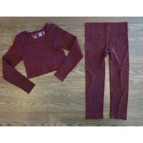 Primark Cares Maroon Ribbed Crop Top and Legging Set, Size S - Picture 1 of 13